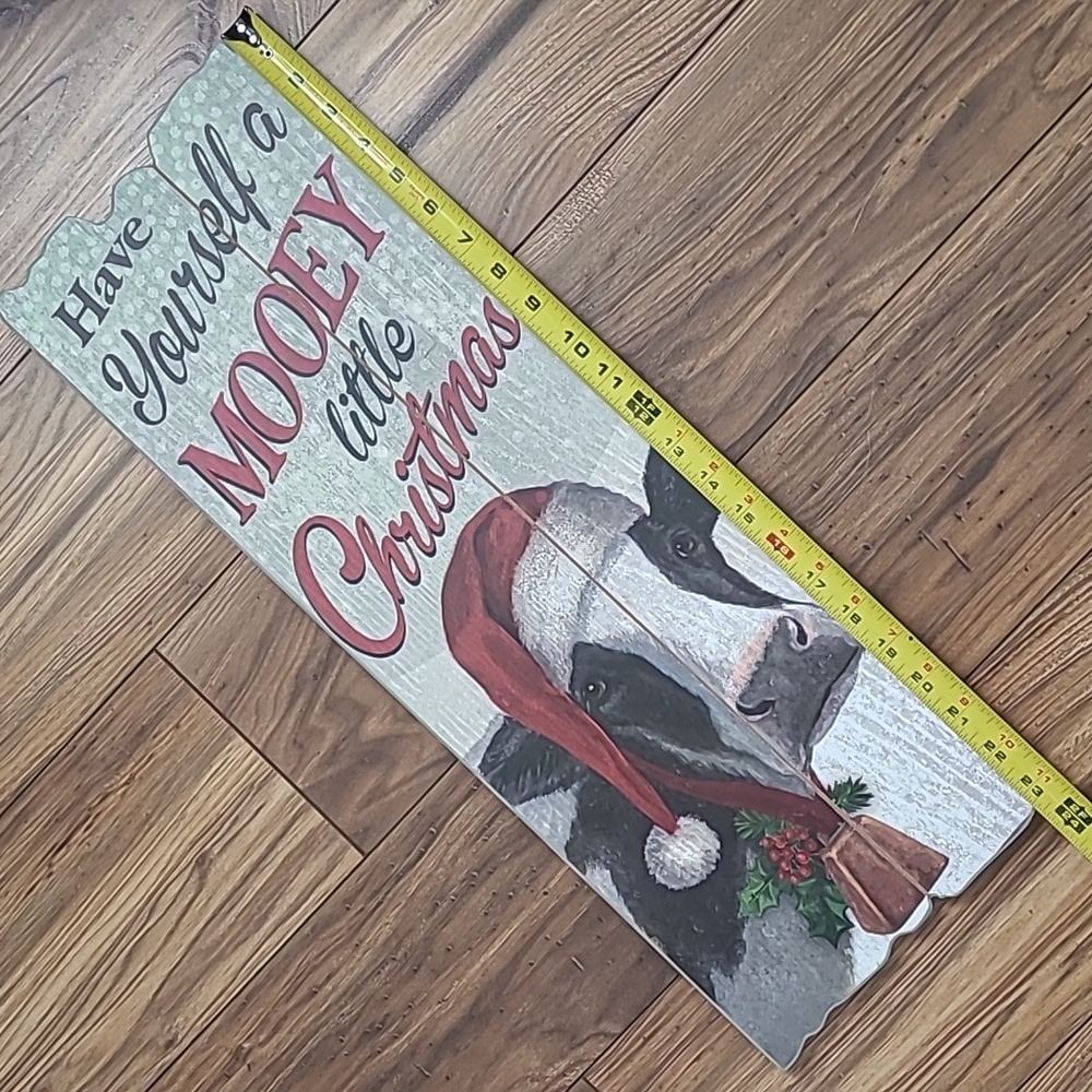 23" Jersey Cow "Mooey Little Christmas" Wall Board Picture - Picture 3 of 8